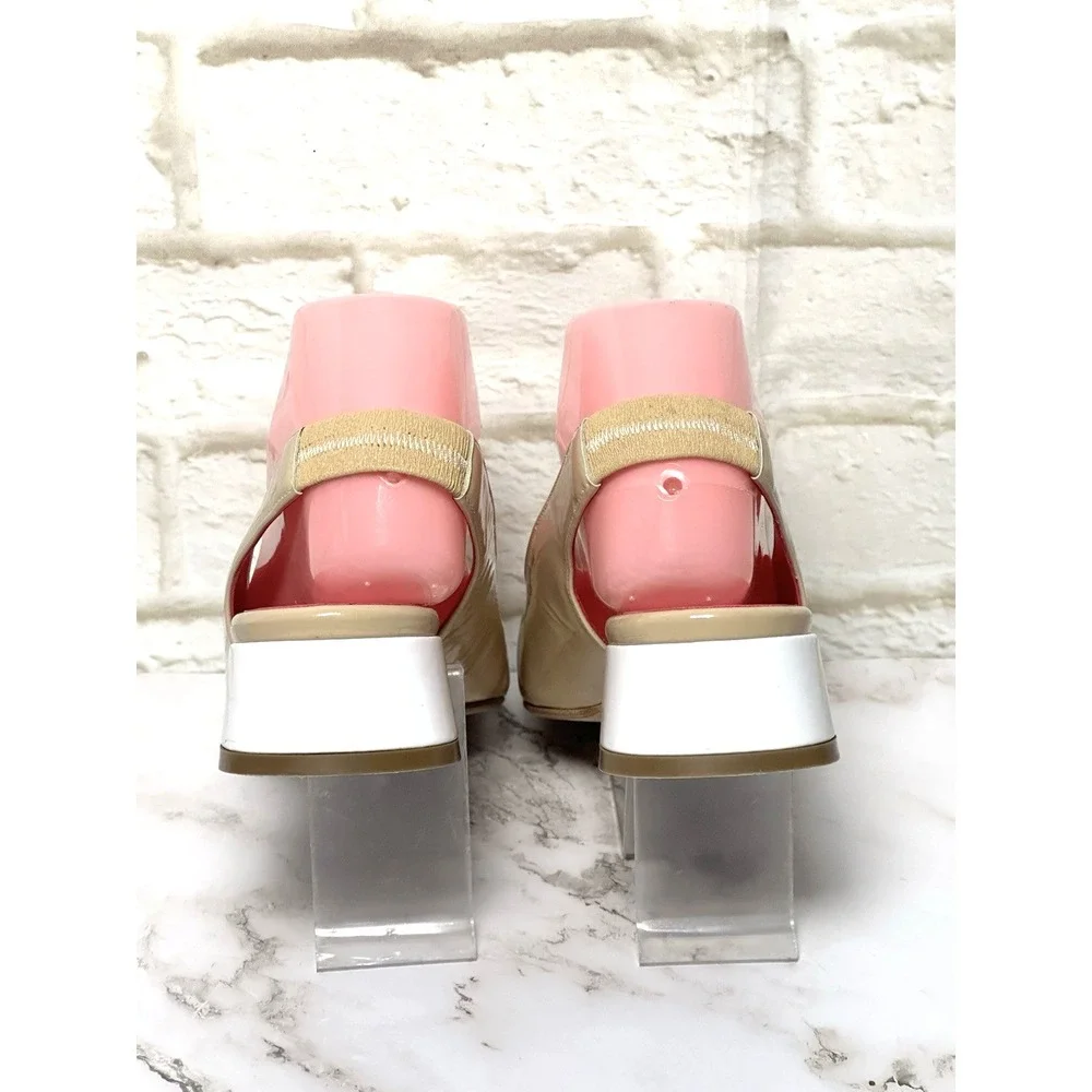 Ferca 81 Shoes Tan Beige Slingback Block Heel Tan White Size‎ (39) US 8-8.5